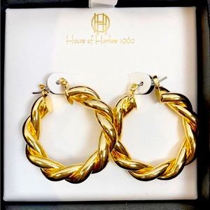 House of Harlow 1960 Gold Twisted Hoop Earrings